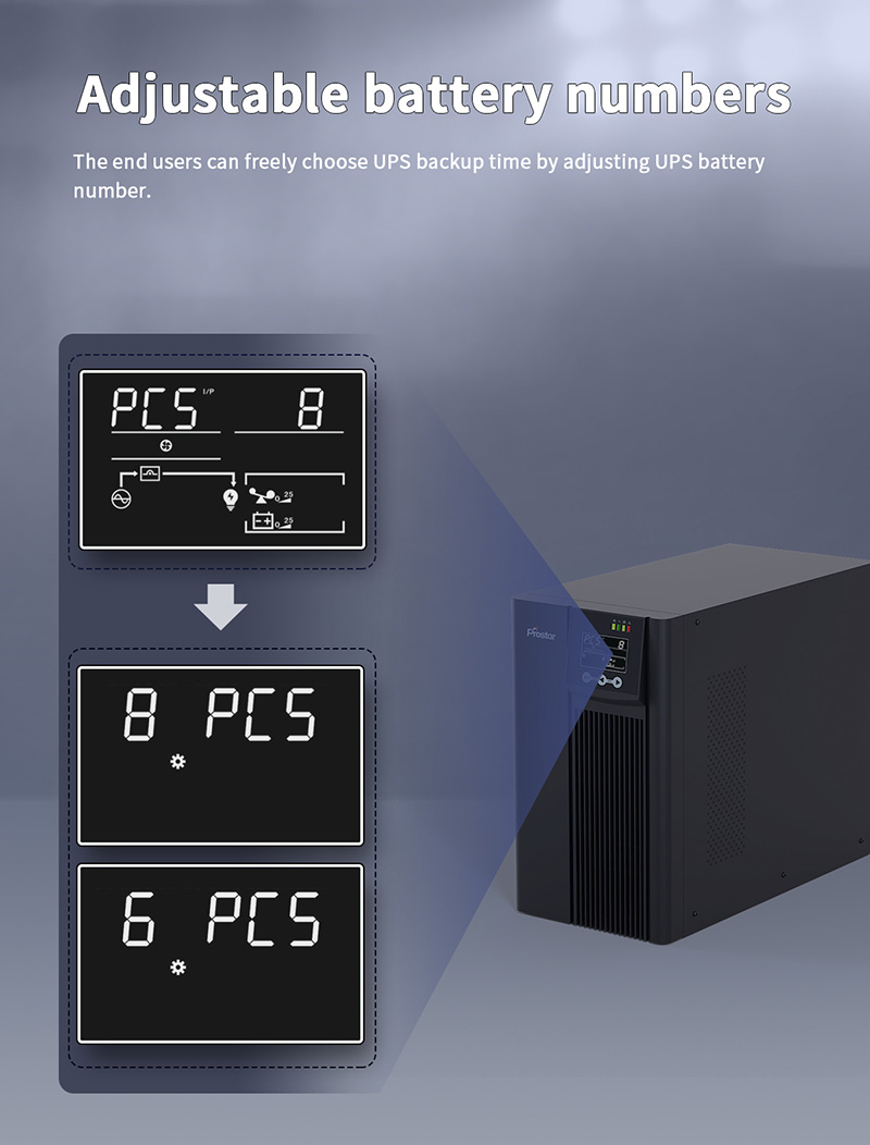 PET single phase online UPS 1KVA-10KVA adjustable battery numbers