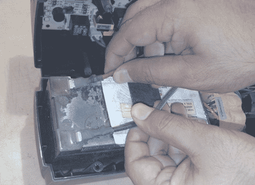 Open offline ups battery red and black cable