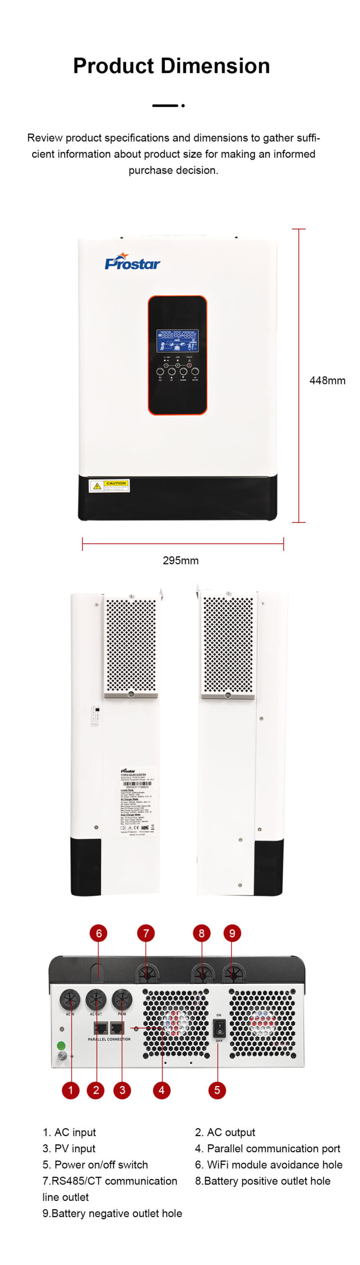 PIM5.5K-48L off-grid power inverter 5500w product dimension