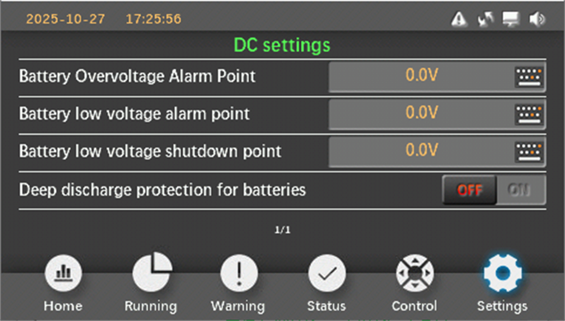 Prostar 3 Phase High Frequency Online UPS 10kVA - 60kVA DC Settings
