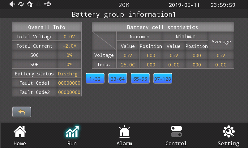 Prostar 3 Phase Online UPS Battery Pack Overview Screen
