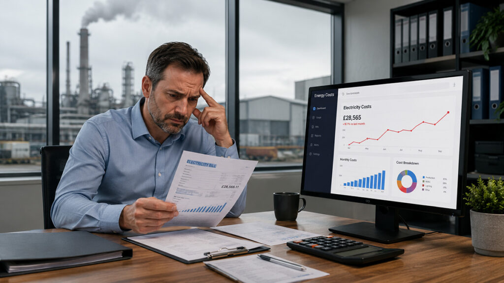 Business owner reviewing rising electricity bills