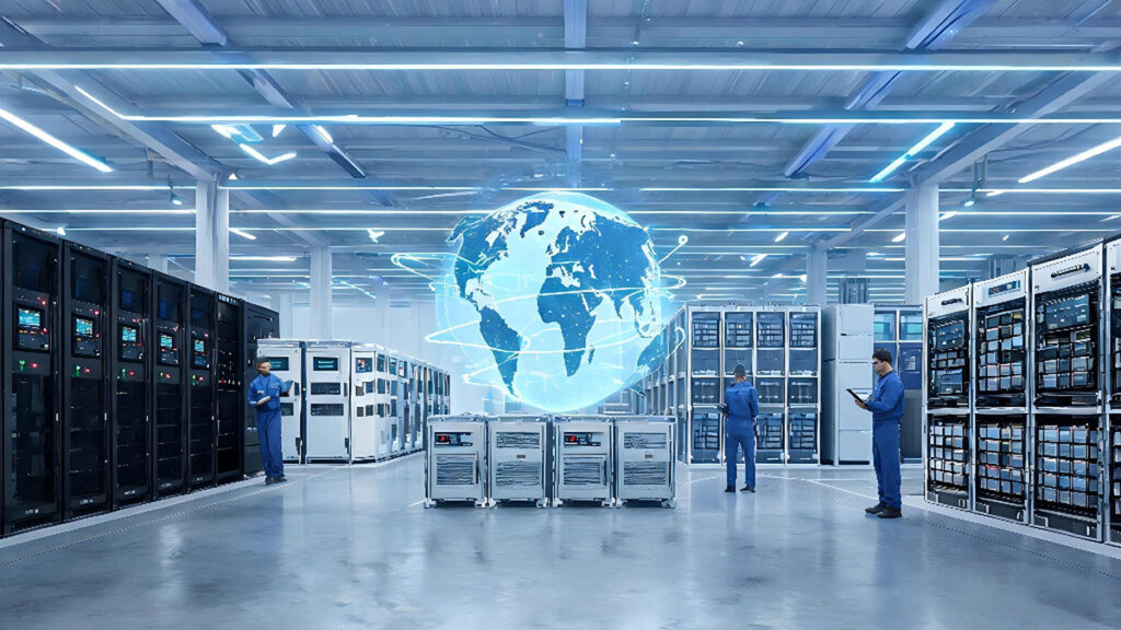 Futuristic clean energy ecosystem combining UPS and solar inverter and energy storage systems