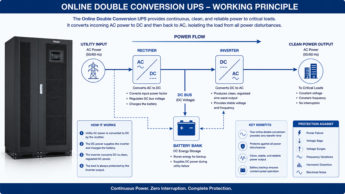 Prostar 3 phase online double conversion UPS working principle diagram