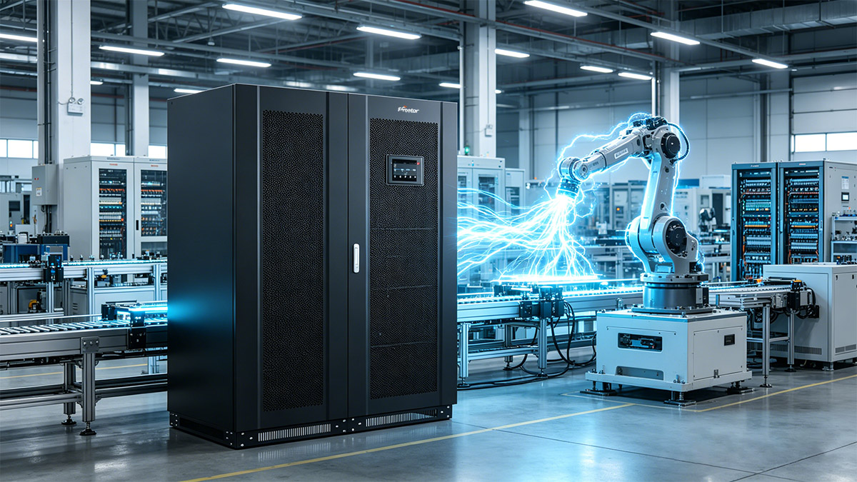 Prostar ET120K HV 120kVA industrial backup UPS installed in a modern manufacturing facility