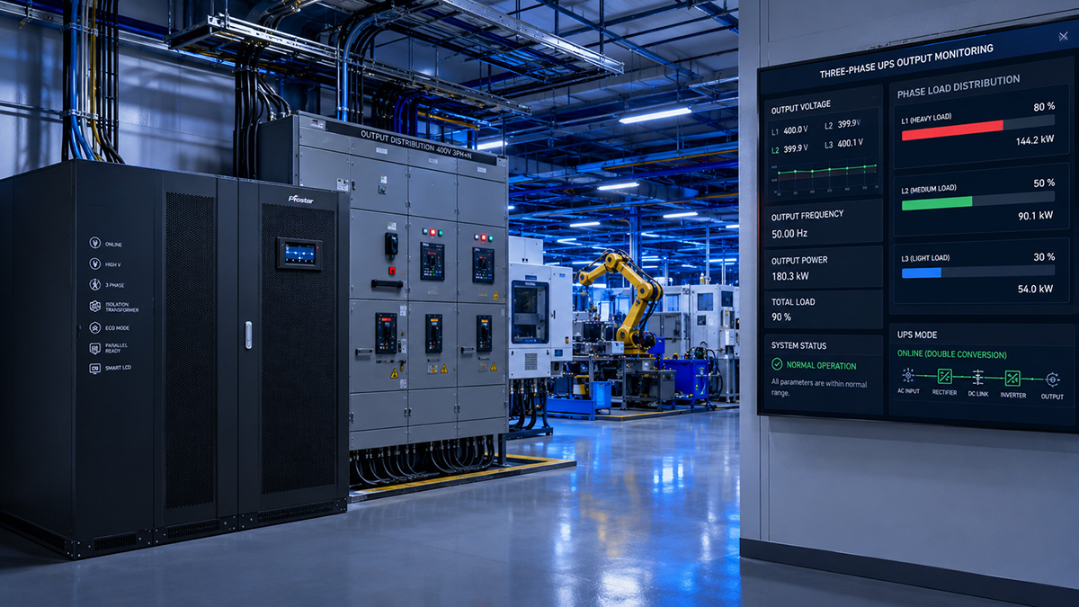 Prostar three phase UPS powers unbalanced industrial loads with stable monitored output