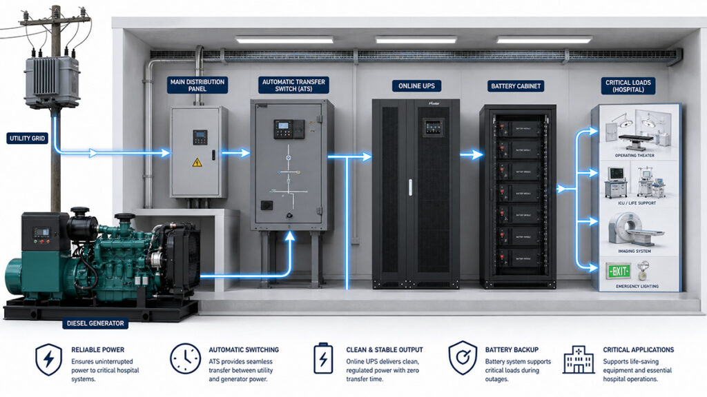 Hospital Backup Power Workflow for Online UPS and Generator