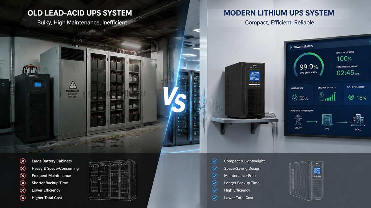 Old lead acid UPS with large battery cabinet vs compact Lithium UPS System
