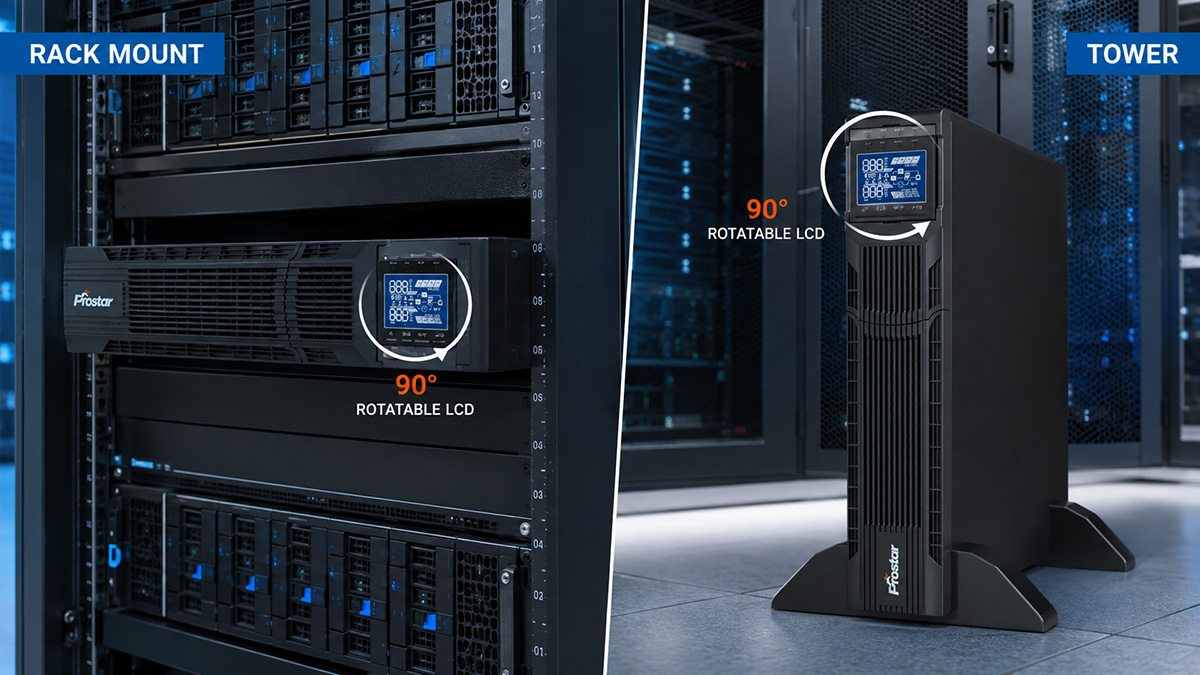PER1102+Li 2kVA lithium rack mount UPS 90° Rotatable LCD